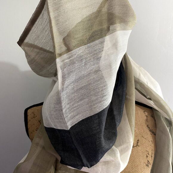 Vintage‎ Echo Silk Blend Lightweight Scarf Green Stripe Colorblock Fringe - Picture 3 of 5